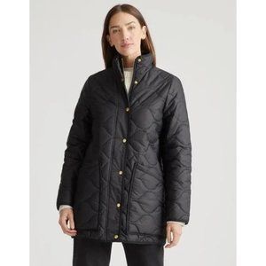 Quince Black Quilted Featherless Water Repel Long Puffer Coat Gold, Size XL